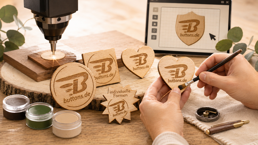 Holz Anstecker personalisieren leicht gemacht