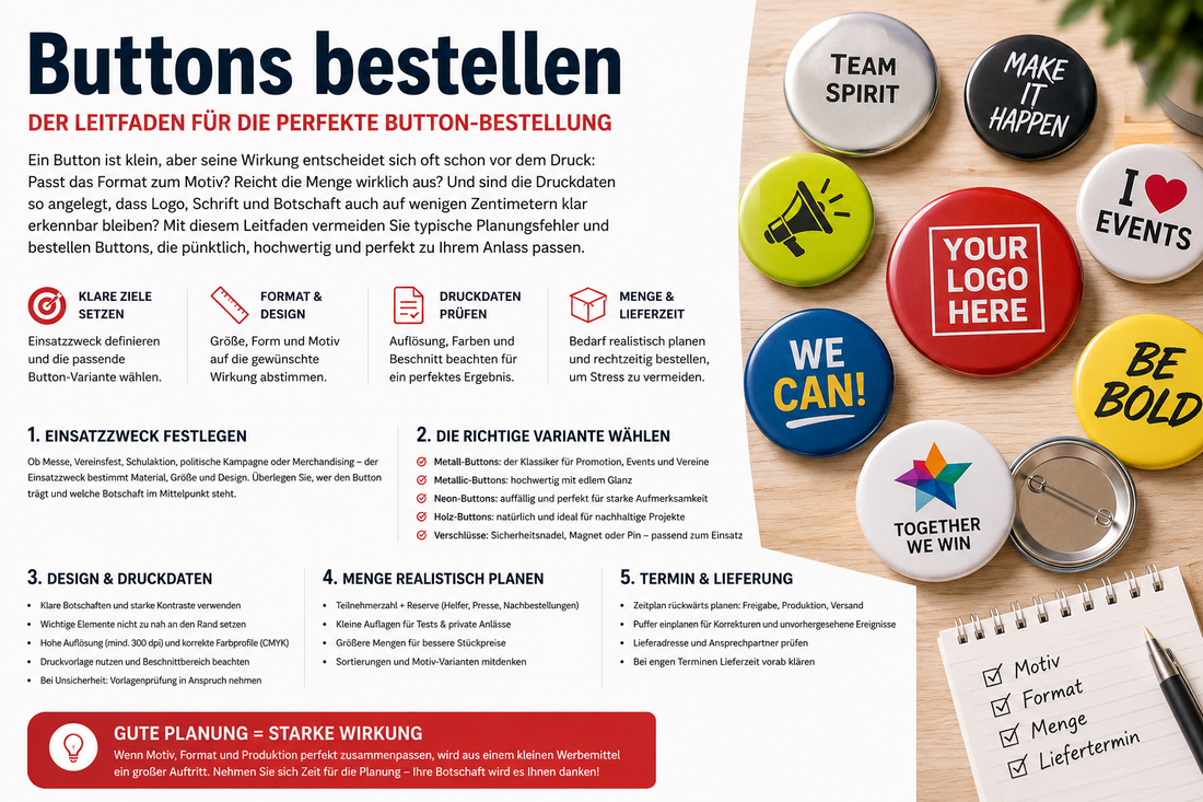 Leitfaden für die Button-Bestellung ohne Fehler