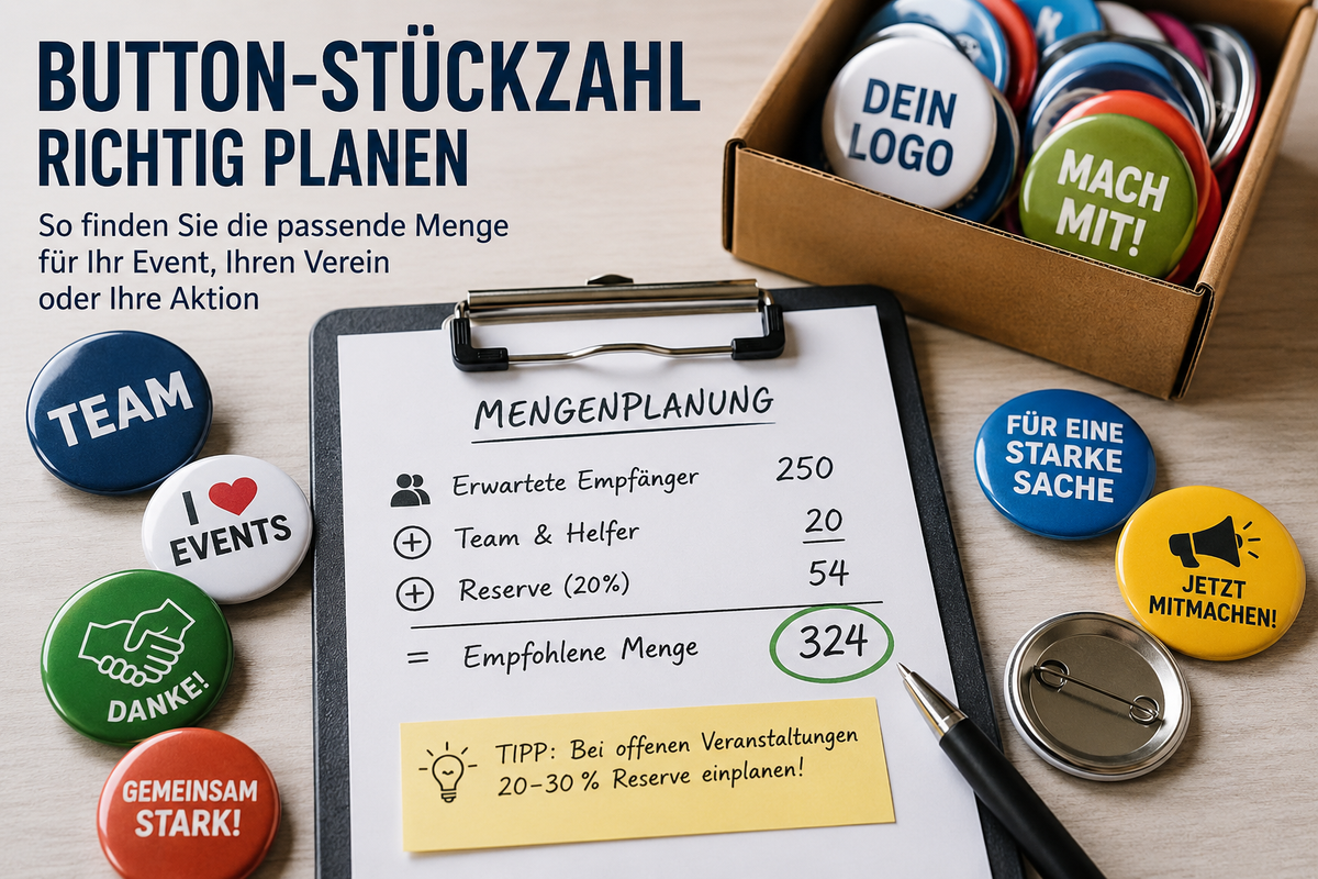 Button Stückzahl für Events Vereine und Unternehmen richtig planen