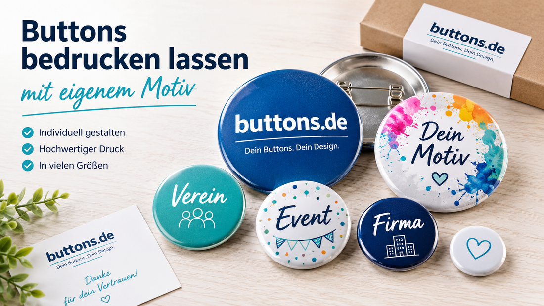 Buttons bedrucken lassen mit eigenem Motiv für Vereine, Firmen und Events