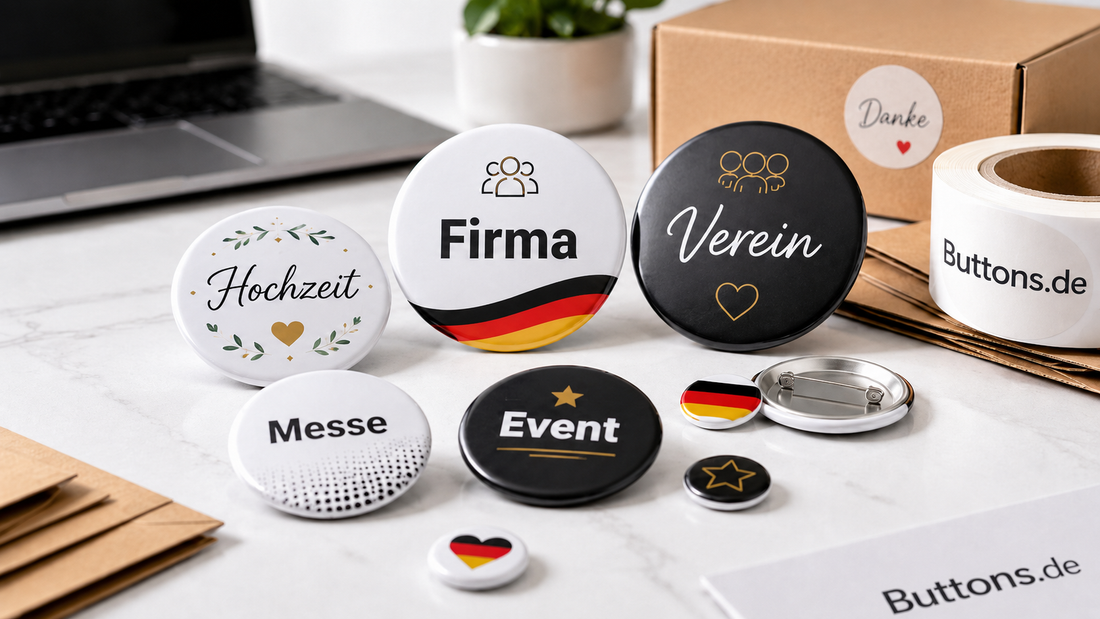 Individuelle Ansteckbuttons online bestellen in Deutschland für Firmen, Vereine, Hochzeiten und Events