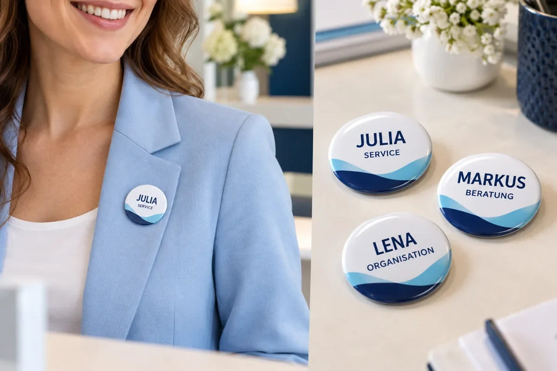 Runde Namensbuttons mit Namen und Funktionen für ein Team